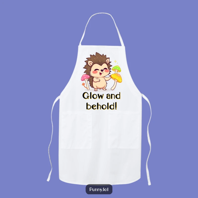 Funny Hedgehog Apron: Giggling Juggler of Glowing Mushrooms, Kitchen Fun Gift!