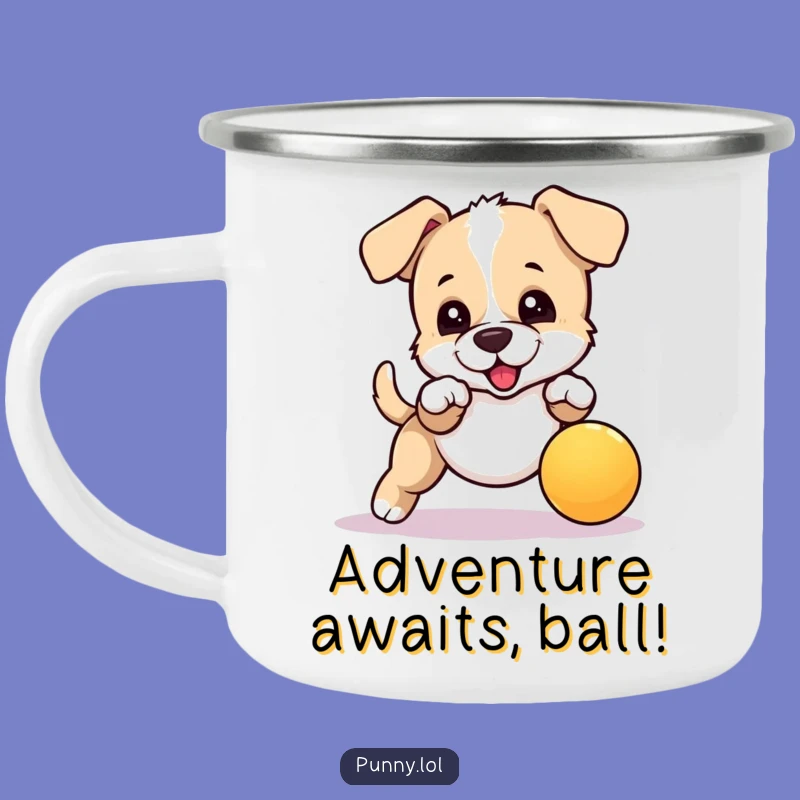 Funny Bouncing Puppy Camping Mug: Outdoor Play Humor