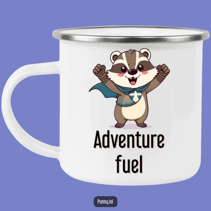 Funny Badger Superhero Camping Mug: Outdoor Adventures with Mighty Hero, Great Gift