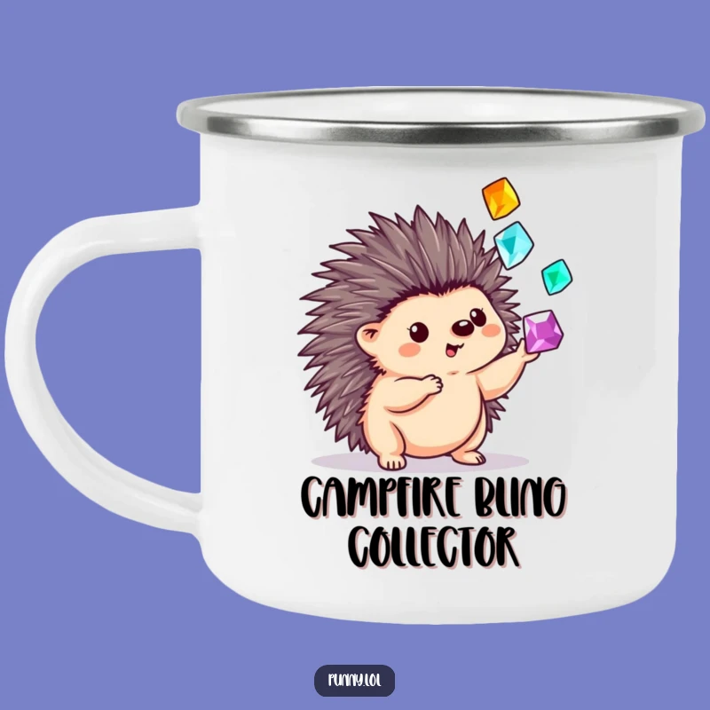 Funny Hedgehog Gem Juggler Camping Mug: Twinkling Trail Companion, Perfect Funny Gift