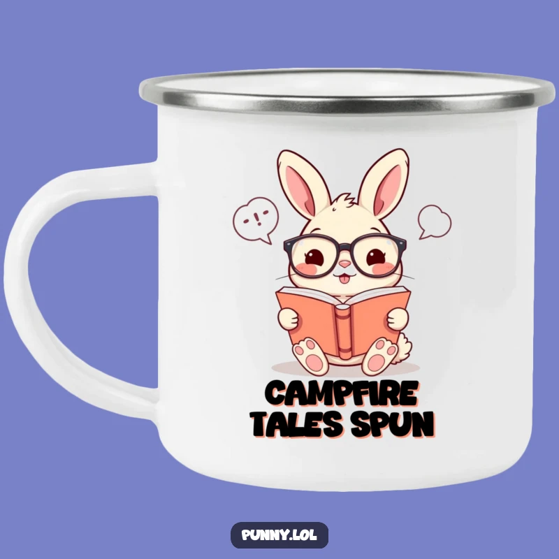 Funny Bookworm Rabbit Camping Mug: Adventure Reads & Outdoor Laughs