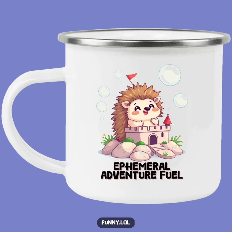 Funny Hedgehog Camping Mug: Happy Bubble Castle for Outdoor Whimsy