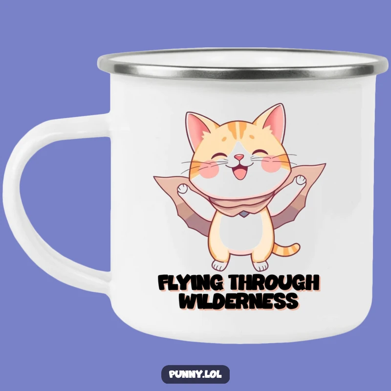 Funny Flying Cat Cape Wings Camping Mug - Rugged & Hilarious Outdoor Gear