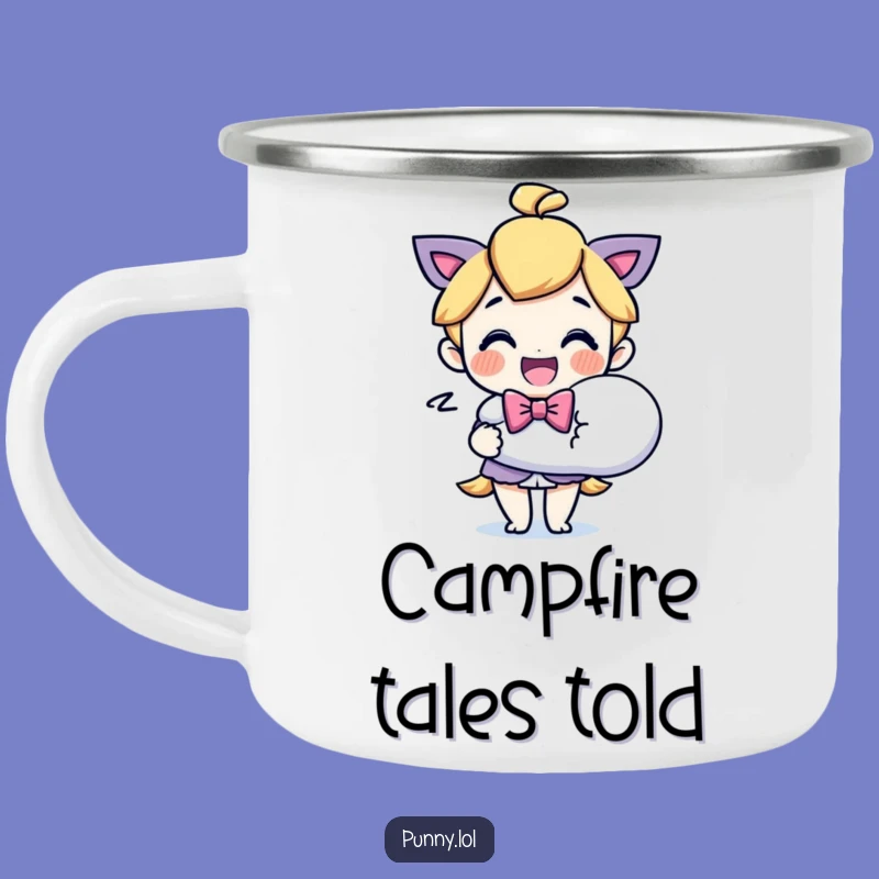 Funny Bowtie Character Speech Bubble Camping Mug: Durable Enamel Cup for Expressive Adventures