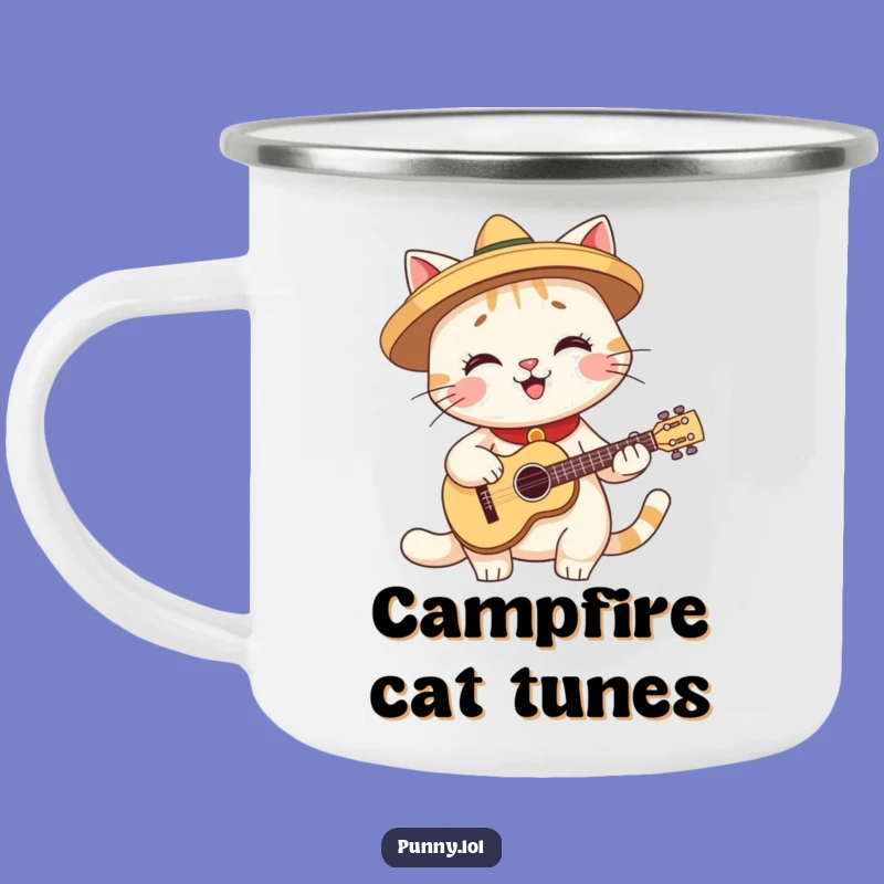 Funny Enamel Mug: Fiesta Cat Guitar - Outdoor Jam Session