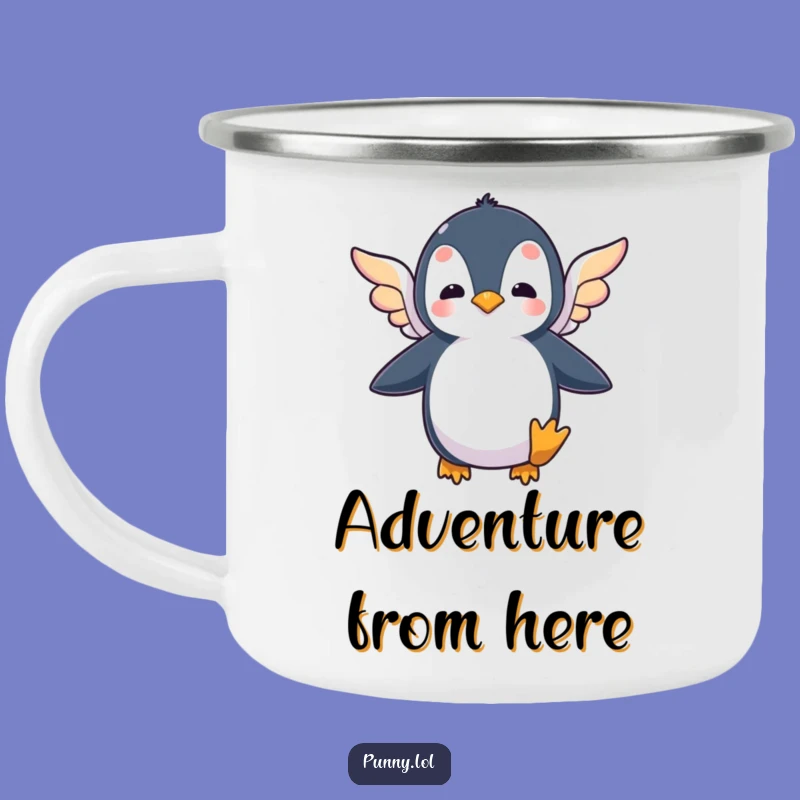 Funny Flying Penguin Camping Mug: Adventures Fueled by Dreams