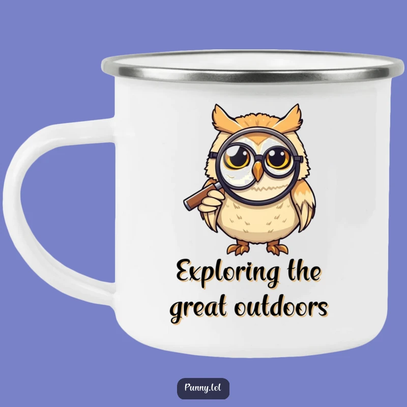 Funny Grinning Owl Monocle Camping Mug: Adventure with Intellectual Flair