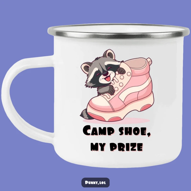 Funny Raccoon Shoe Hug Camping Mug: Enjoy brews with quirky joy, a durable funny gift!