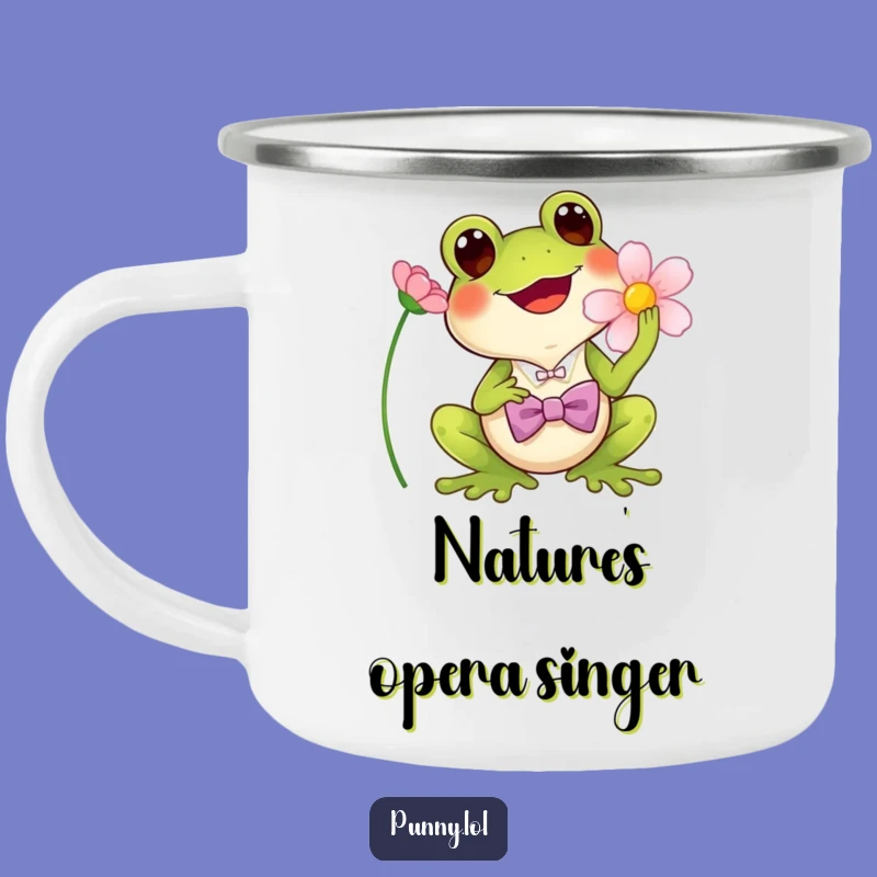 Funny Frog Bowtie Camping Mug - Enamel Singing Mug, Outdoor Adventure Gift