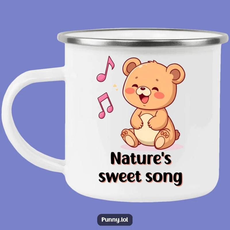 Campfire Melodies: Funny Bear Cub Musical Note Camping Mug