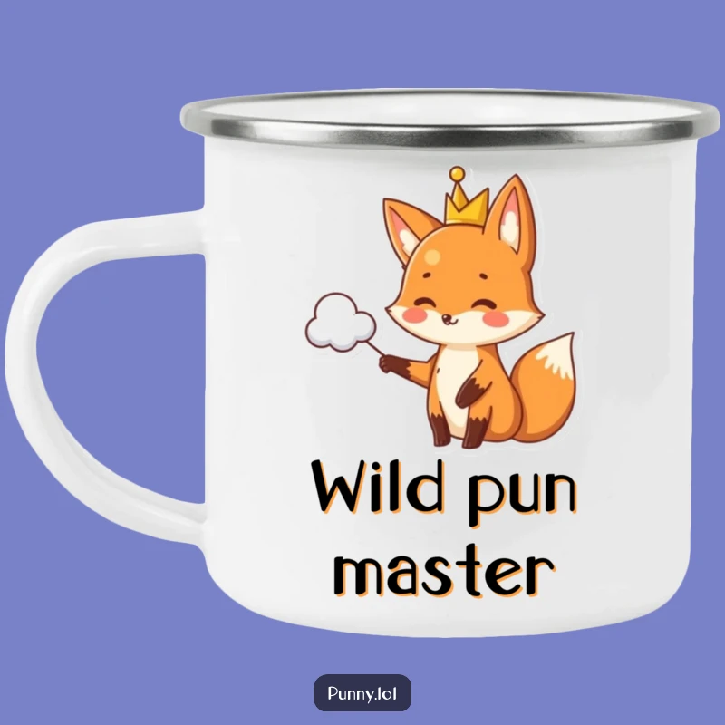 Funny Fox Crown Camping Mug - Royal Pun Cloud Enamel Cup Gift