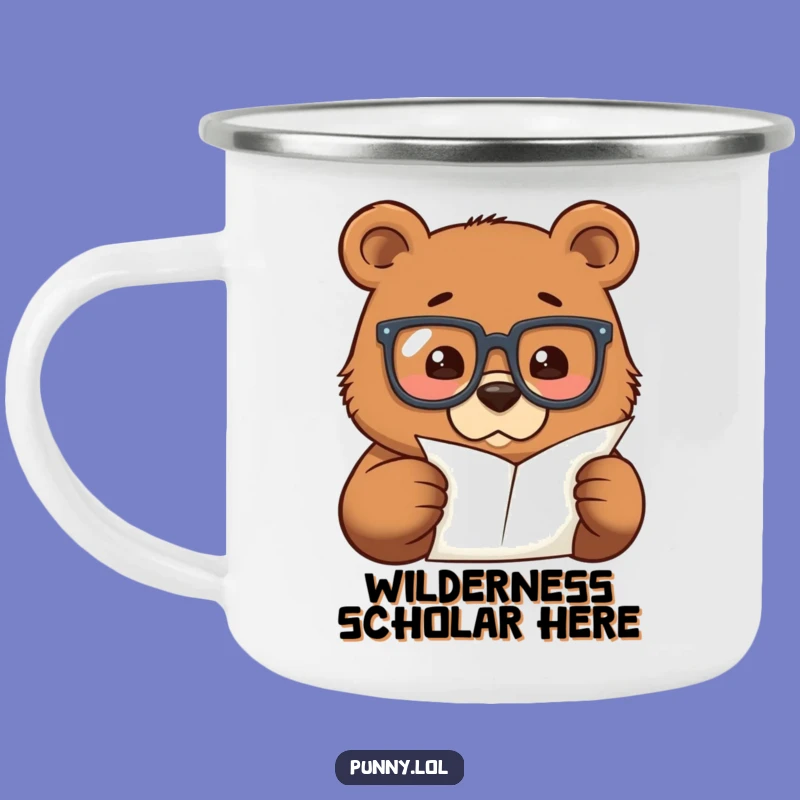 Funny Bear Scholar Camping Mug: Wilderness Study Brew, Perfect Funny Gift