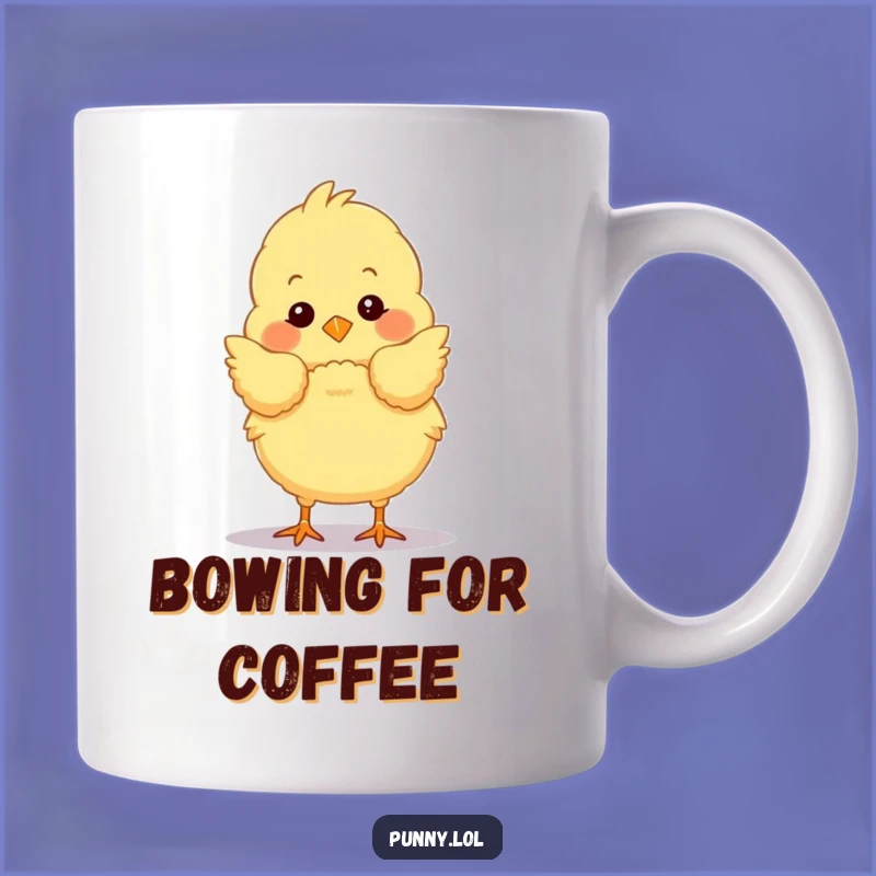 Funny Chick Bow Mug: A Fluffy Performer Makes a Hilarious Gift
