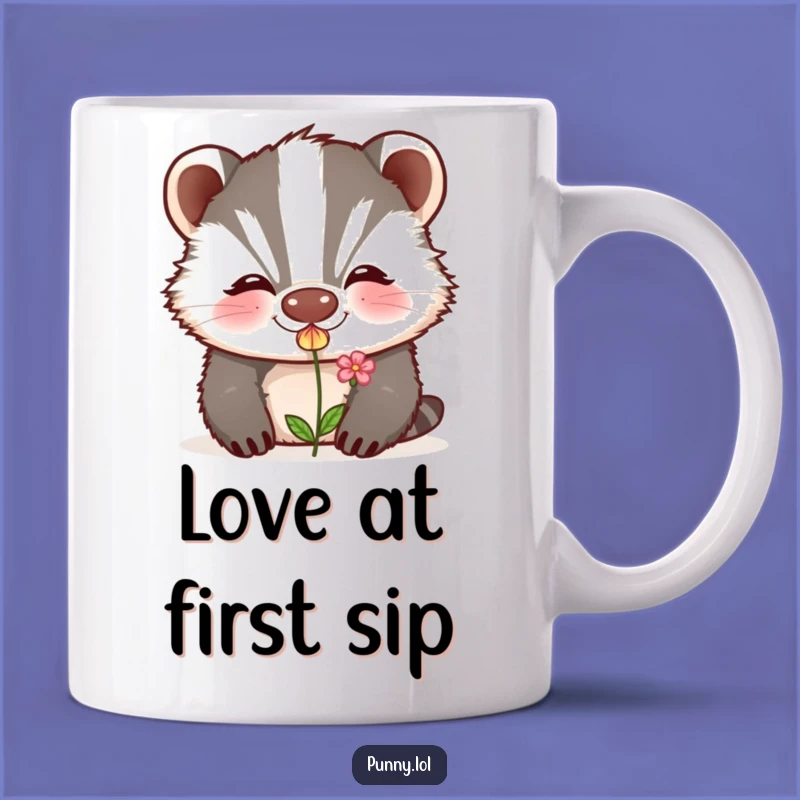 Funny Badger Kiss Mug: Grinning Animal Love Blossom Gift for Sweet Mornings