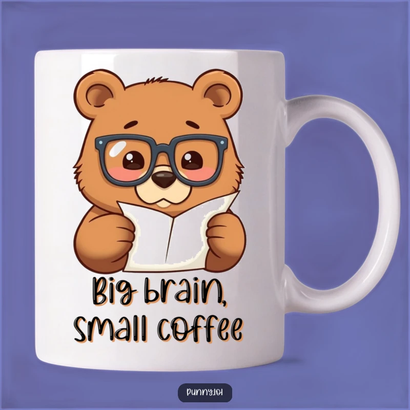 Funny Bear Scholar Mug: Smart Bear Examines Paper, Perfect Funny Gift