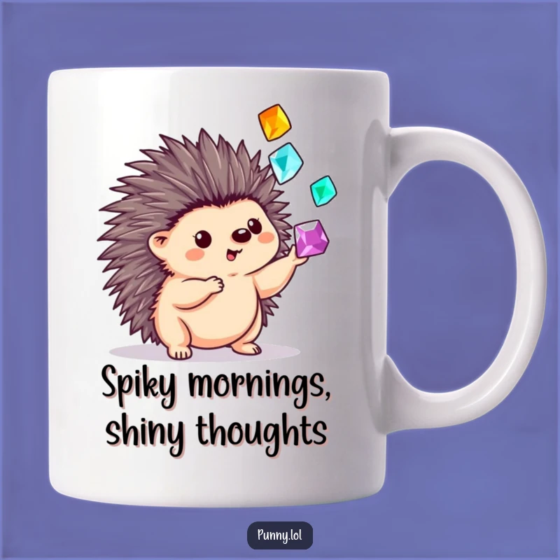 Funny Hedgehog Gem Juggler Mug: Sparkling Treasure Holder, Perfect Funny Gift