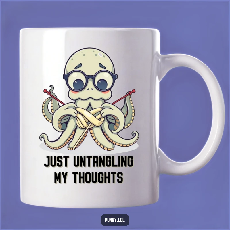Funny Octopus Knitting Mug - Confused Cephalopod Glasses Gift