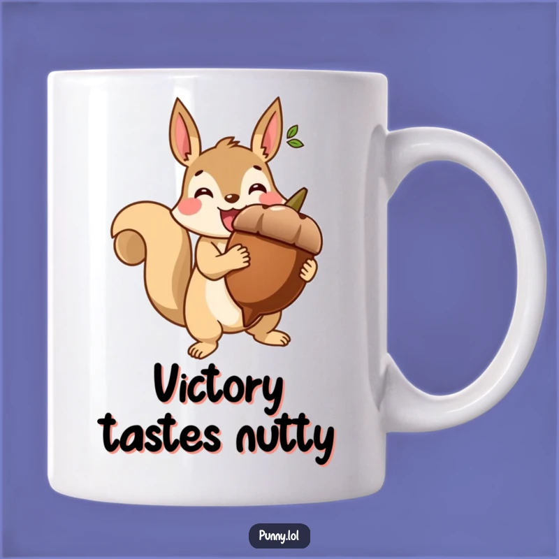 Funny Triumphant Squirrel Acorn Trophy Mug - Victory Celebration Gift
