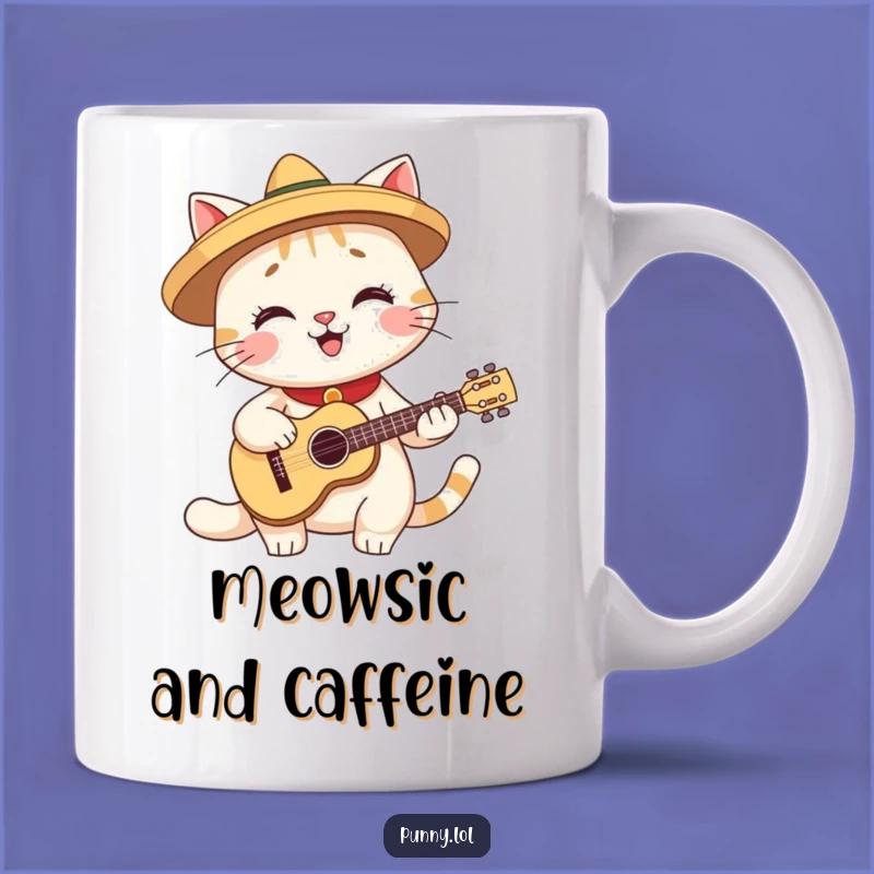Funny Fiesta Cat Guitar Mug - Whimsical Musical Feline Gift
