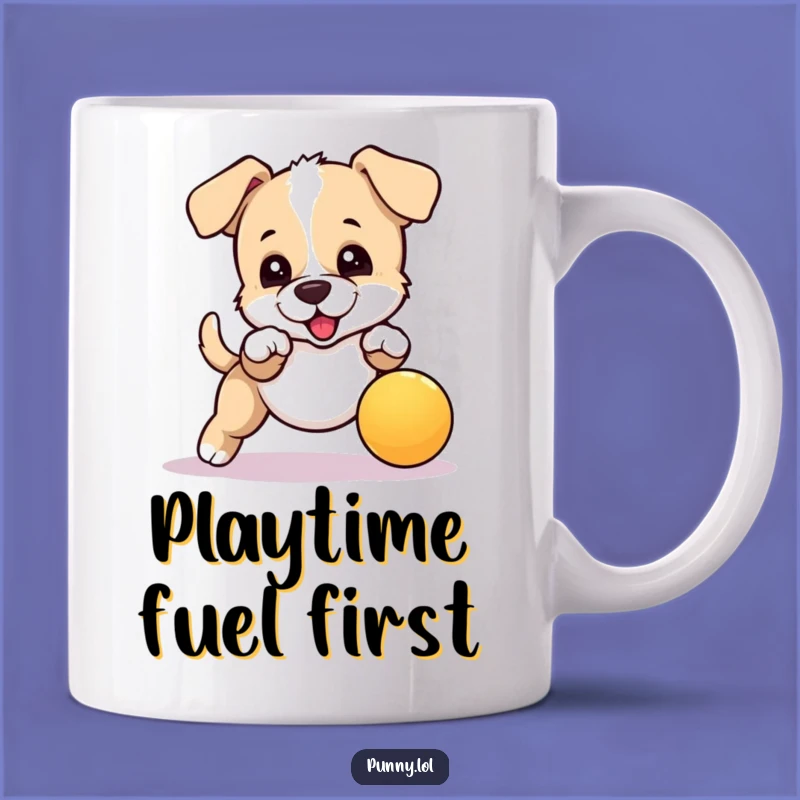 Funny Bouncing Puppy Ball Mug: Energetic Playtime Humor Gift