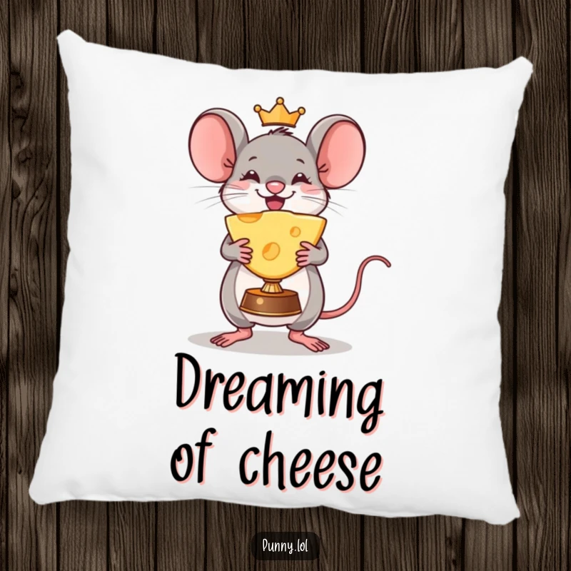 Funny Mouse Pillow: A triumphant mouse proudly holds a giant cheese wedge trophy, bringing comical comfort and cheesy celebration.
