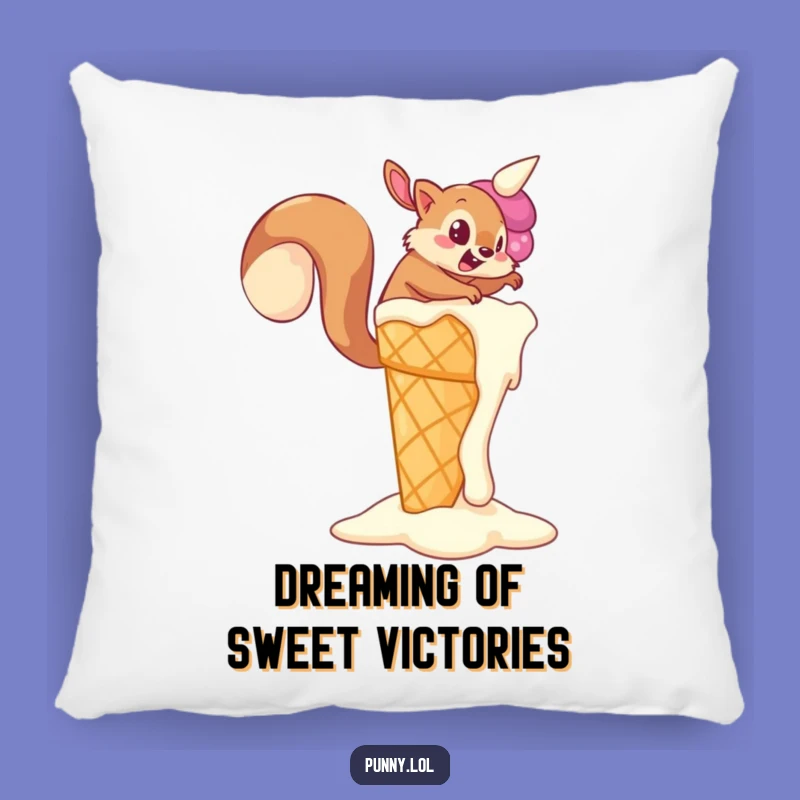 Funny Squirrel Ice Cream Pillow: Snuggle with Sweetness! A Plush Funny Gift for Dreamers.