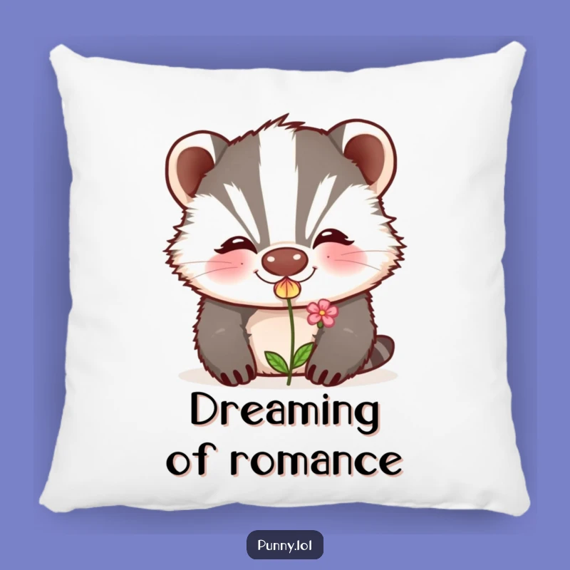 Funny Badger Kiss Pillow: Grinning Flower Kisser for Cozy Romantic Decor