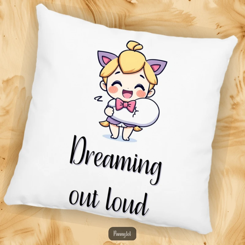 Funny Bowtie Character Speech Bubble Pillow: A soft decorative pillow with a funny design of a delighted character in a bowtie holding a large speech bubble.