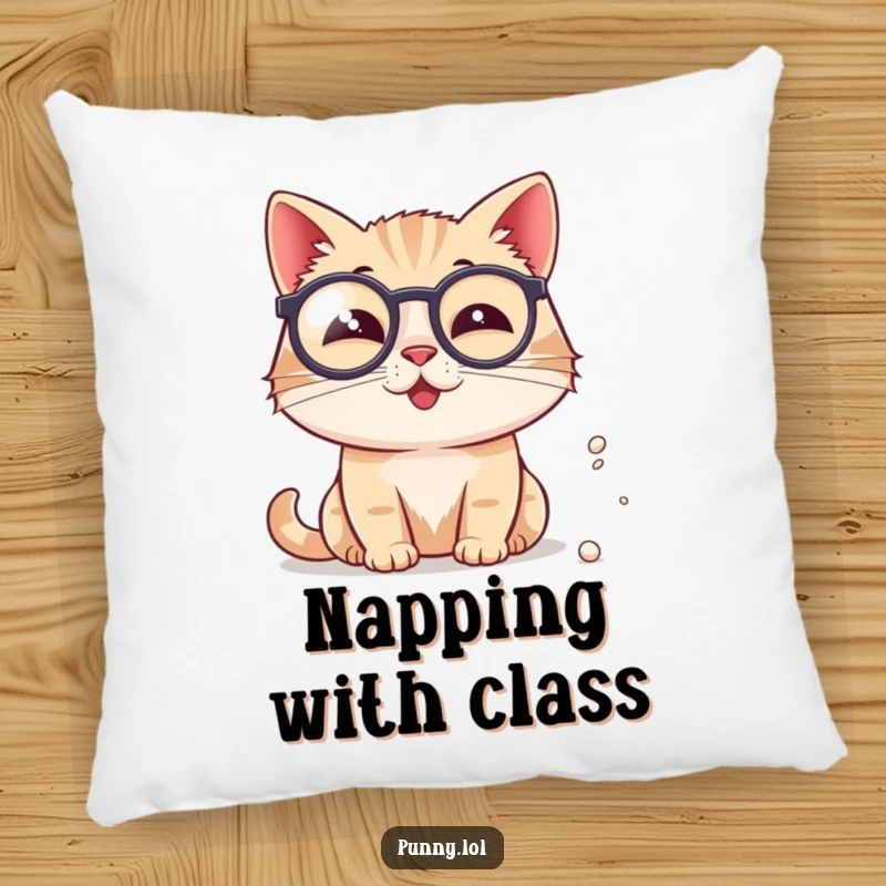 Funny Cat Pillow: A soft pillow depicts a sophisticated cat wearing a monocle, studying a speck of dust.