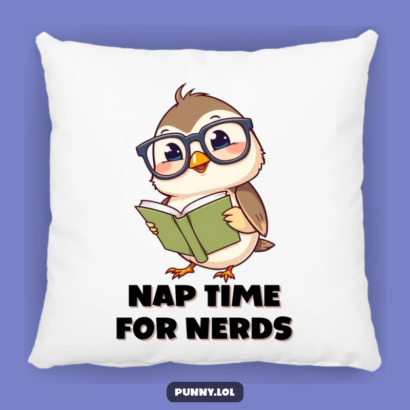 Funny Chickadee Pillow: Giggling Spectacled Bird for Cozy Reading Nook Decor
