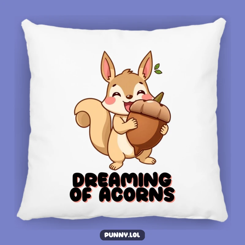 Funny Throw Pillow: Triumphant Squirrel Acorn - Cozy Victory