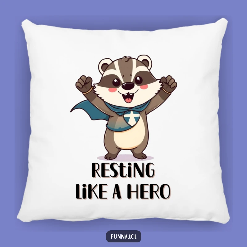 Funny Badger Superhero Pillow: Cozy Comfort with Heroic Design, Perfect Gift