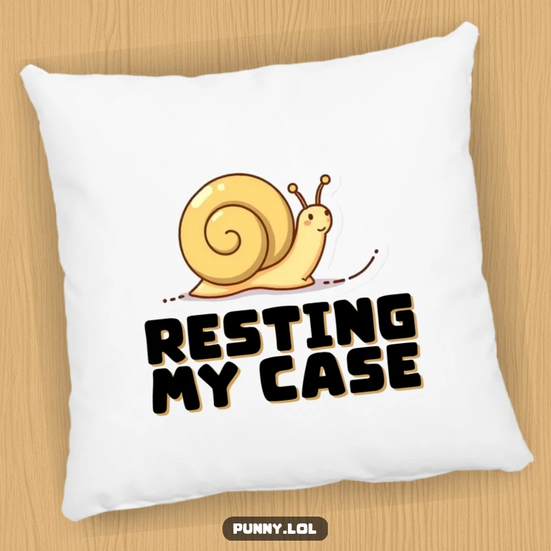 Funny Determined Snail Pillow: A plush pillow depicting a determined snail leaving a trail of words, symbolizing thoughtful advancement.
