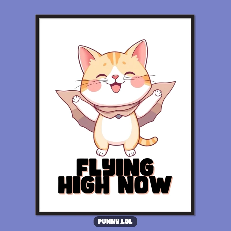 Funny Flying Cat Cape Wings Digital Art Print - Hilarious Instant Download
