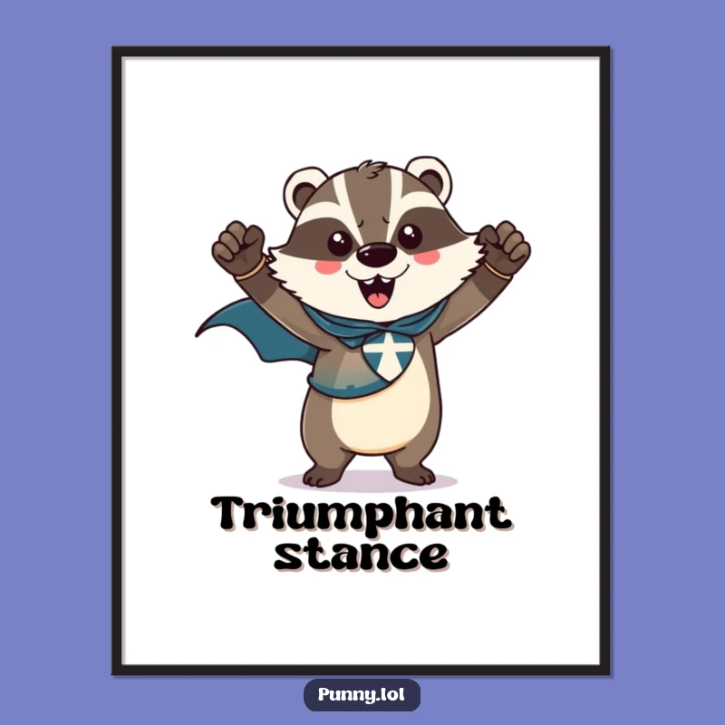 Funny Badger Superhero Digital Art: Triumphant Heroic Print, Perfect Gift