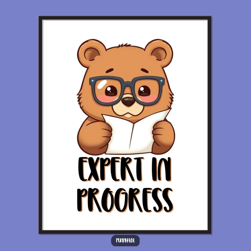 Funny Bear Scholar Digital Art: Intellectual Bear Decor, Perfect Funny Gift