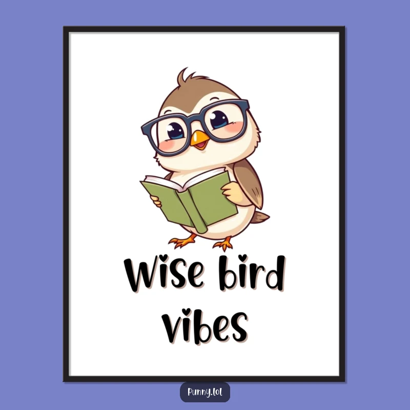 Funny Chickadee Digital Art: Giggling Bird with Glasses, Instant Download Printable