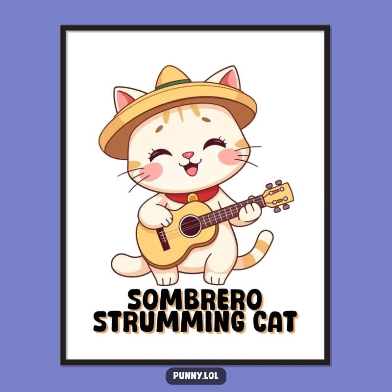 Funny Digital Print: Fiesta Cat Playing Guitar - Instant Wall Art