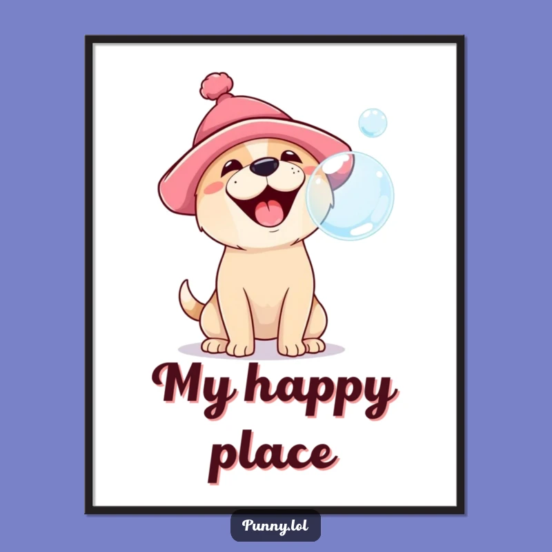 Funny Dog Bubble Digital Art: Whimsical Pet Print with Silly Hat, Perfect Gift