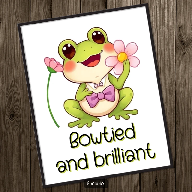 Funny Digital Art: An illustration of a cheerful frog wearing a bowtie, singing into a flower.