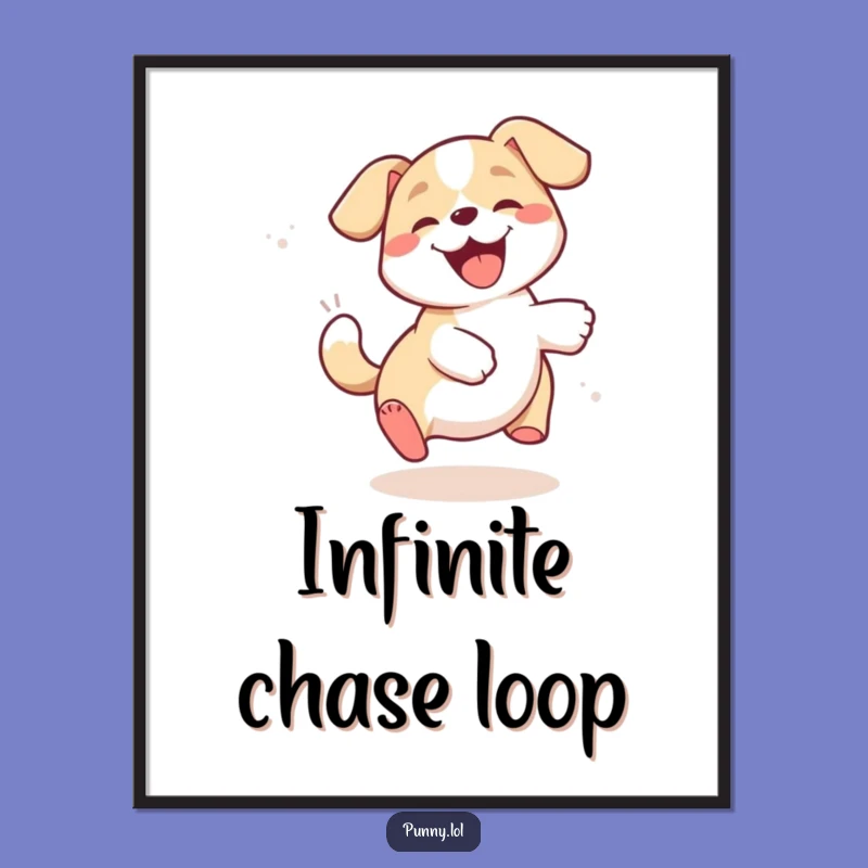Funny Giggling Dog Chasing Tail Digital Art - Instant Laughs for Your Space