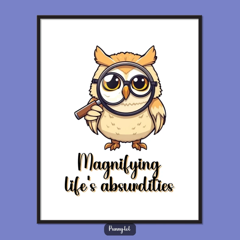 Funny Grinning Owl Monocle Digital Print: Intellectual Charm for Your Walls