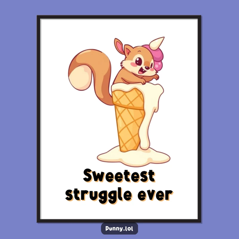 Funny Squirrel Ice Cream Digital Print: Instant Motivation! A High-Res Funny Gift for Walls.