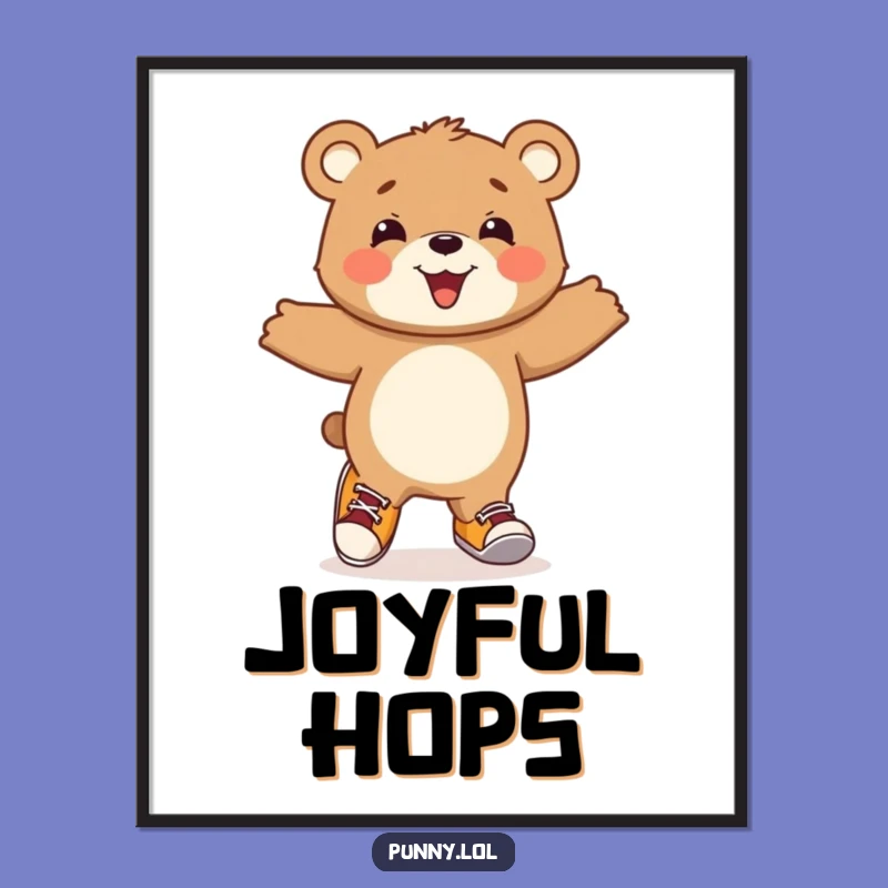 Funny Bear Cub Hopping Digital Art: Instant Joy for Your Walls