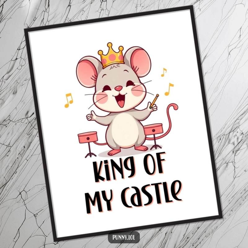Funny mouse wearing a crown, conducting an imaginary orchestra, as a digital art print, ready to bring musical joy.
