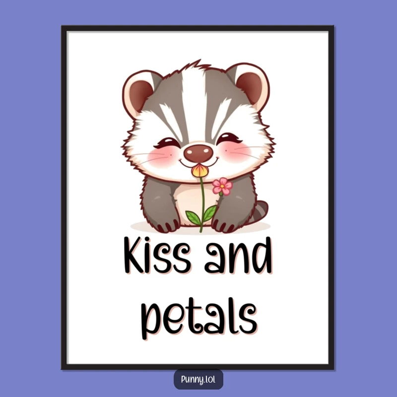 Funny Badger Digital Art: Grinning Kiss, Instant Download Romantic Print