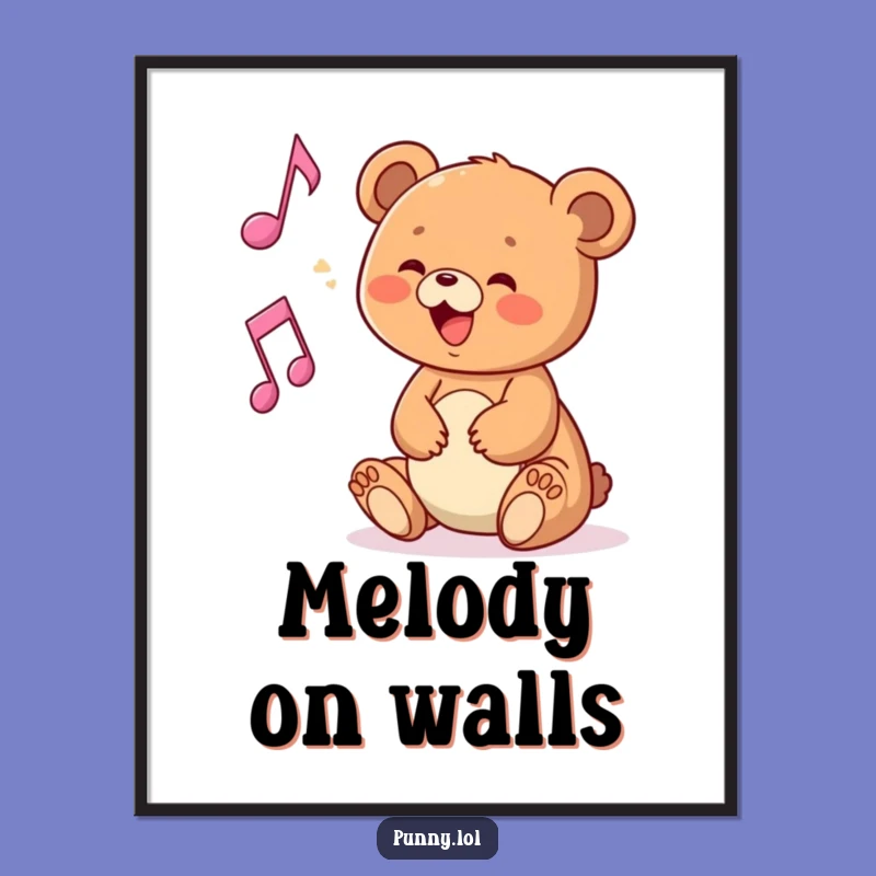 Instant Harmony: Funny Bear Cub Musical Note Digital Art Print