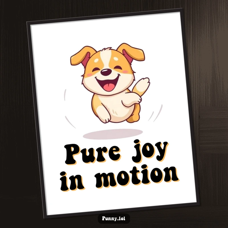 Funny Dog Digital Art Print of a happy, dizzy dog chasing its tail in an overjoyed circle, instant wall art and a funny gift.