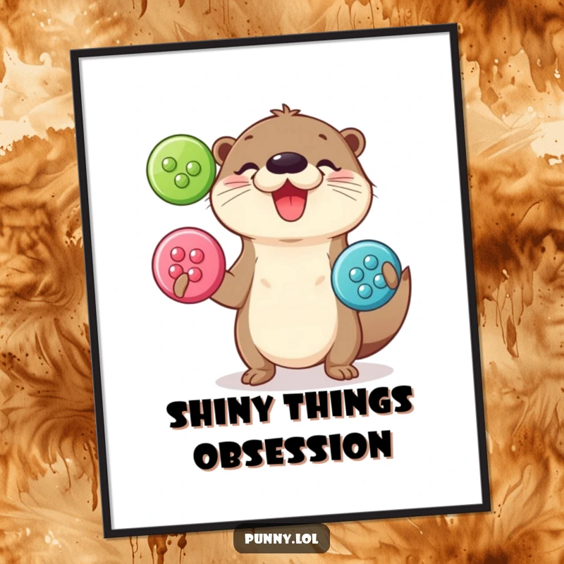Funny Digital Art: An illustration of a playful otter joyfully juggling shiny, oversized buttons.