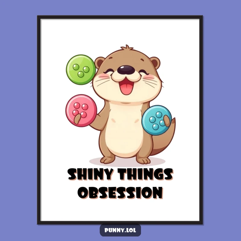 Funny Otter Juggling Digital Art - Button Master Printable, Instant Gift